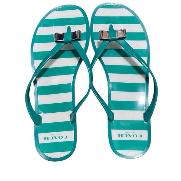 Coach Women's Landon Green-White Sandal Size 9 - Picture 1 of 9